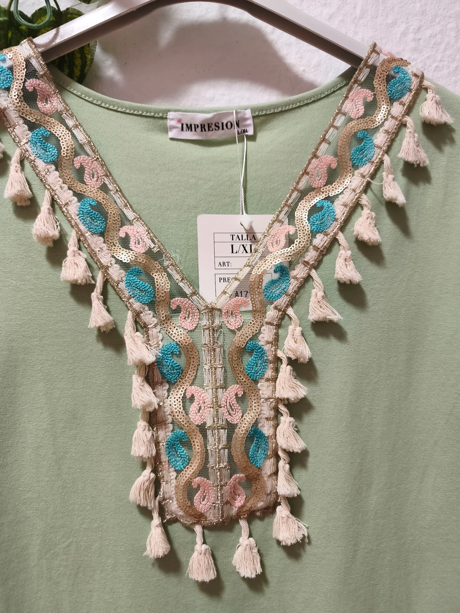 T-shirt vert coton boho – photo 2